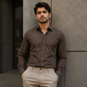 پیراهن آستین بلند نخی مدل P790 قهوه ای