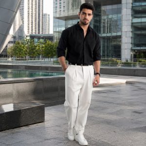 پیراهن آستین بلند نخی مدل P790 مشکی