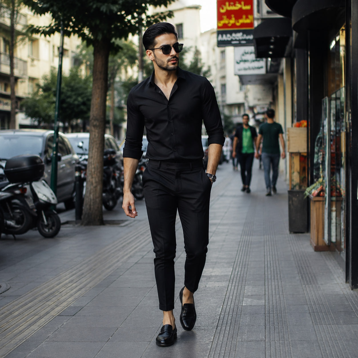 پکیج پیراهن مردانه مشکی مدل VQ شلوار مردانه مشکی مدل MOBIN