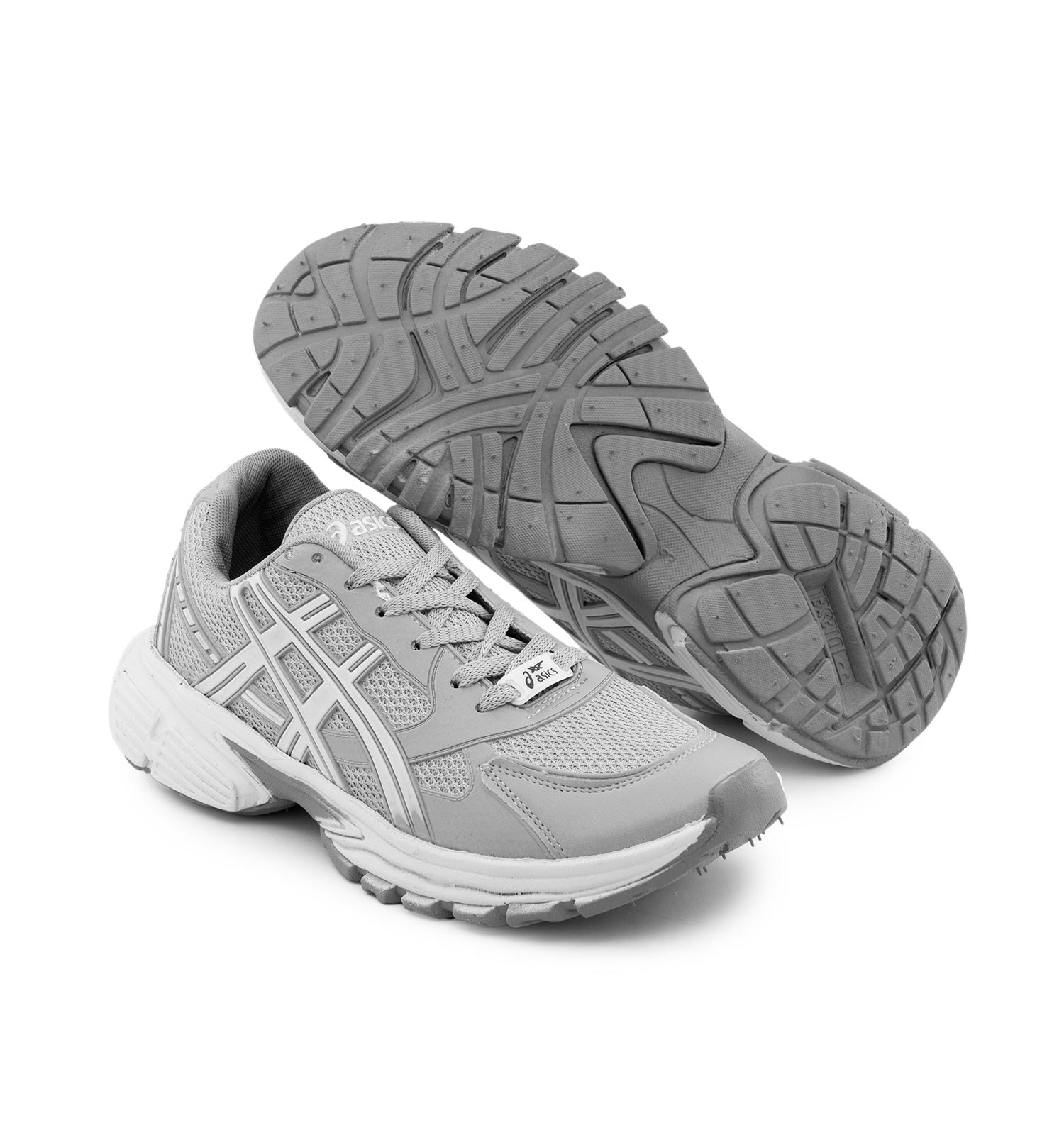 کفش مردانه اسپرت چرم مصنوعی طوسی سفید Asics مدل 50702