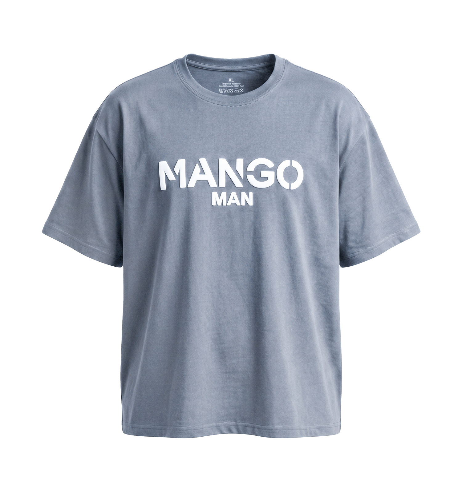 تیشرت یقه گرد مردانه باکسی طرحدار دورس پنبه طوسی Mango مدل 50816