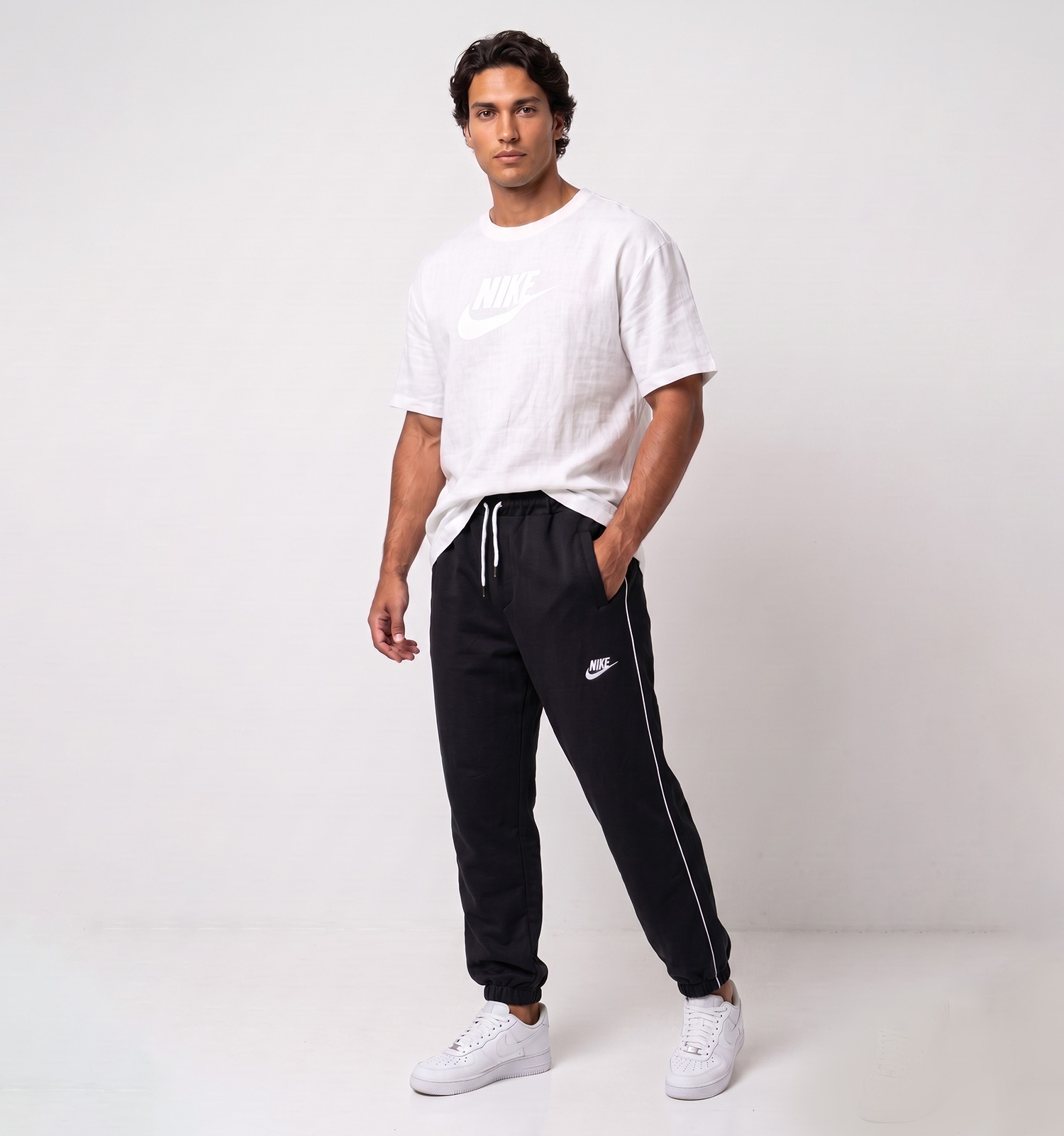 شلوار مردانه نیم بگ ساده بنگال مشکی Nike مدل 50764