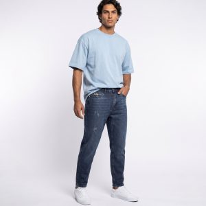 شلوار مردانه مام فیت ساده جین آبی تیره Zara مدل 50825