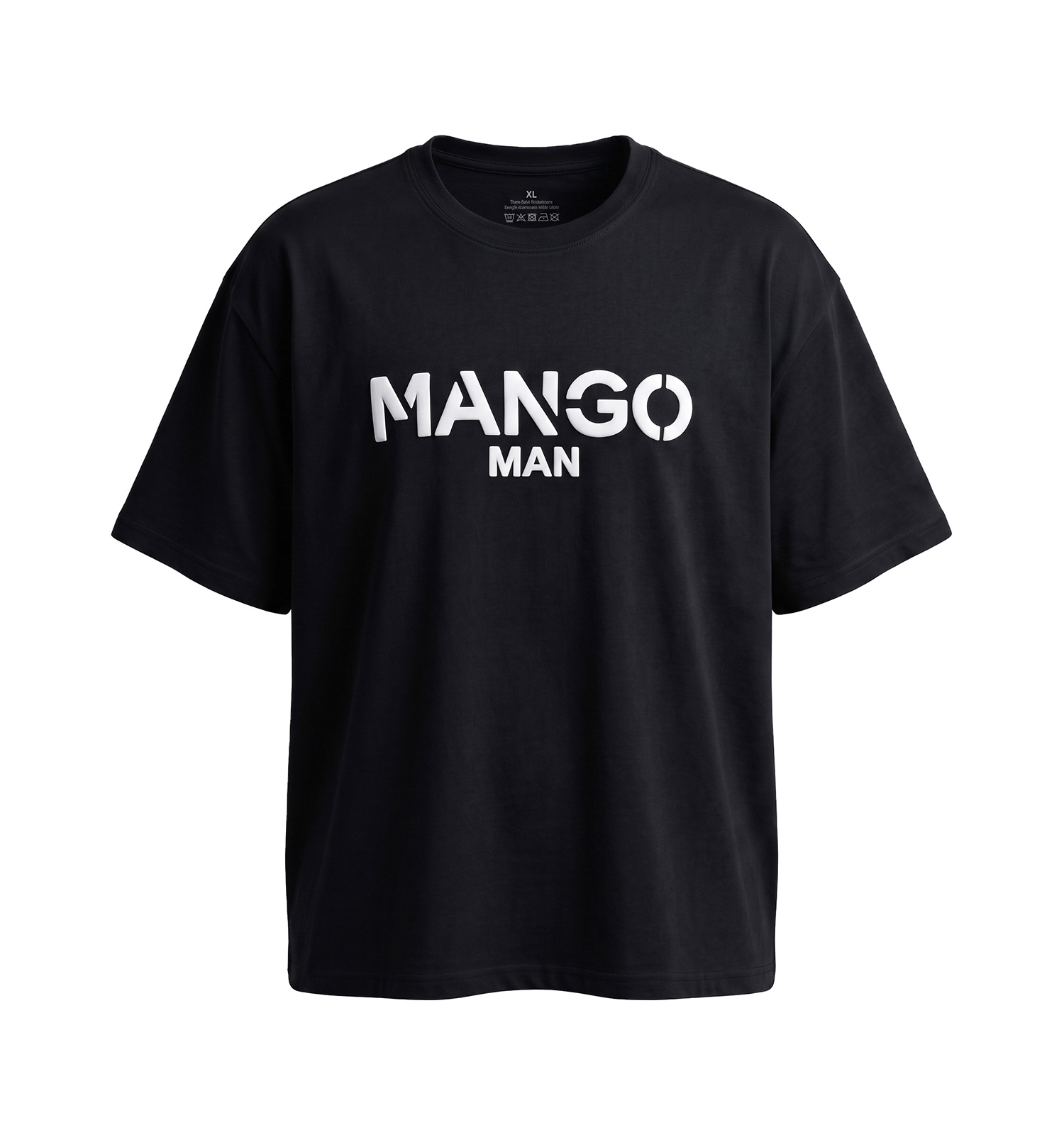 تیشرت یقه گرد مردانه باکسی طرحدار دورس پنبه مشکی Mango مدل 50814