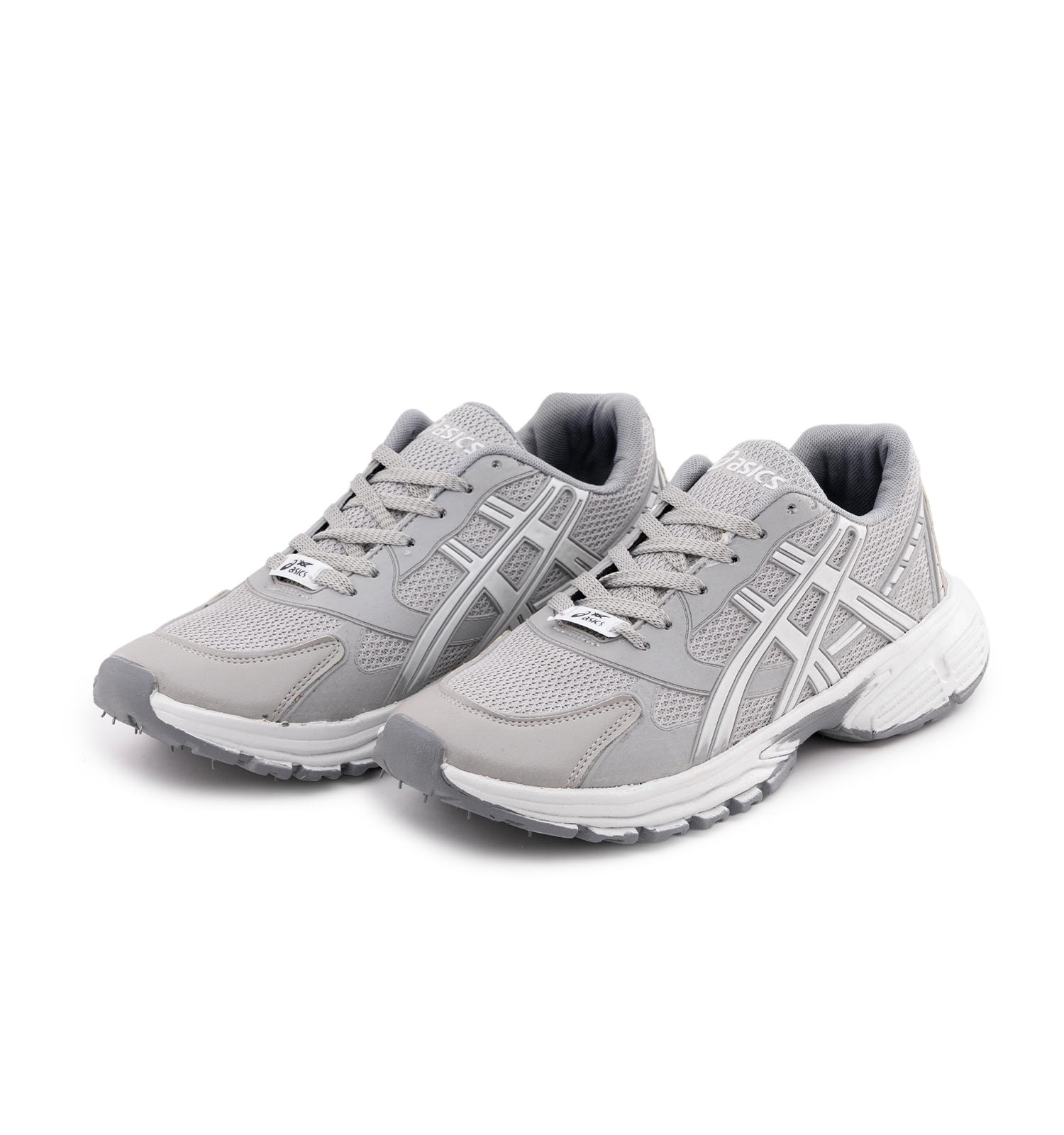 کفش مردانه اسپرت چرم مصنوعی طوسی سفید Asics مدل 50702