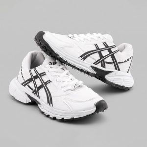 کفش مردانه اسپرت چرم مصنوعی سفید مشکی Asics مدل 50703