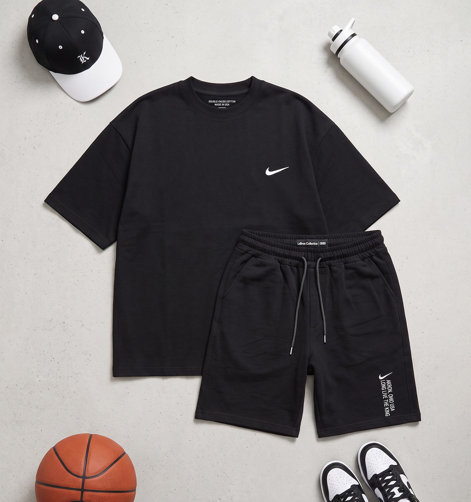 ست تیشرت شلوارک مردانه باکسی ساده پنبه دو رو مشکی Nike مدل 50853