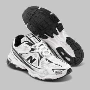 کفش مردانه اسپرت چرم مصنوعی سفید مشکی New Balance مدل 50722
