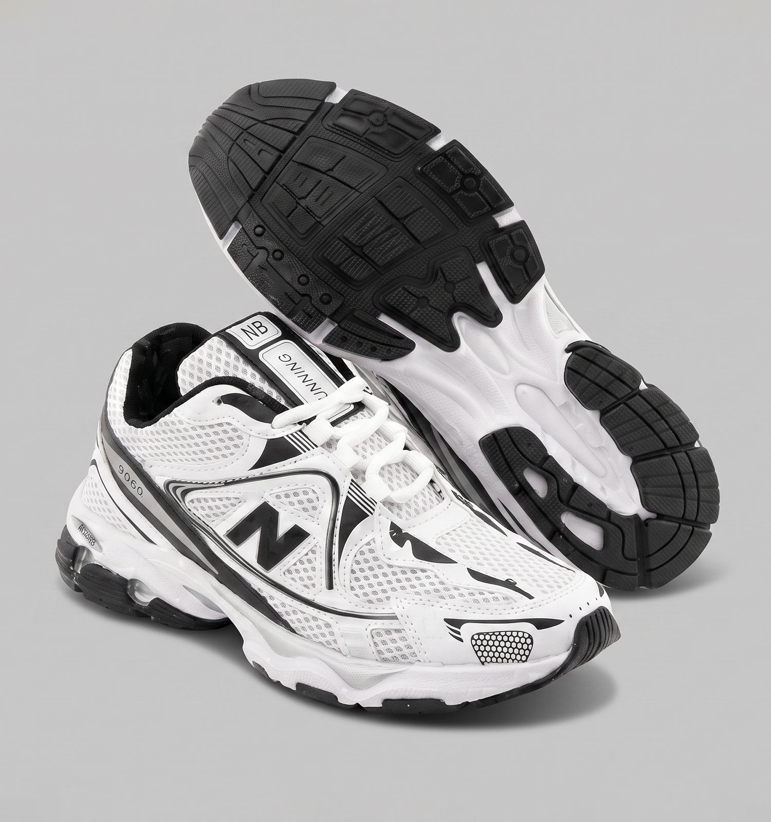 کفش مردانه اسپرت چرم مصنوعی سفید مشکی New Balance مدل 50722