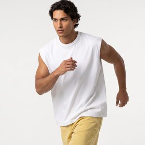 وست یقه گرد مردانه باکسی ساده پنبه یک رو سفید مدل 51046