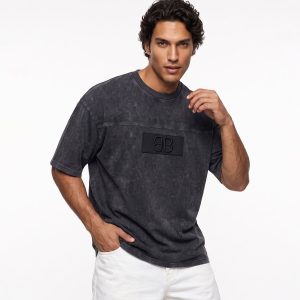 تیشرت یقه گرد مردانه باکسی طرحدار مچینست ذغالی Balenciaga مدل 50945