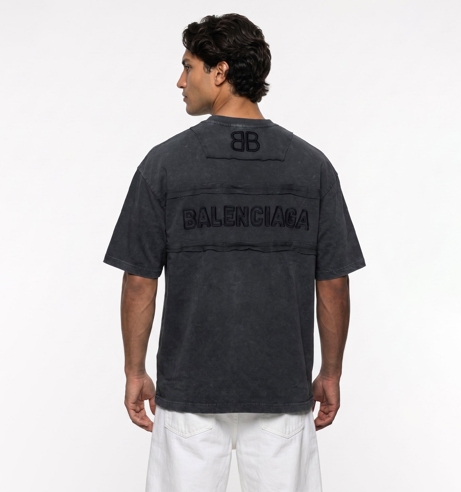 تیشرت یقه گرد مردانه باکسی طرحدار مچینست ذغالی Balenciaga مدل 50945