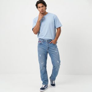 شلوار مردانه مام فیت ساده جین آبی روشن Zara مدل 50929
