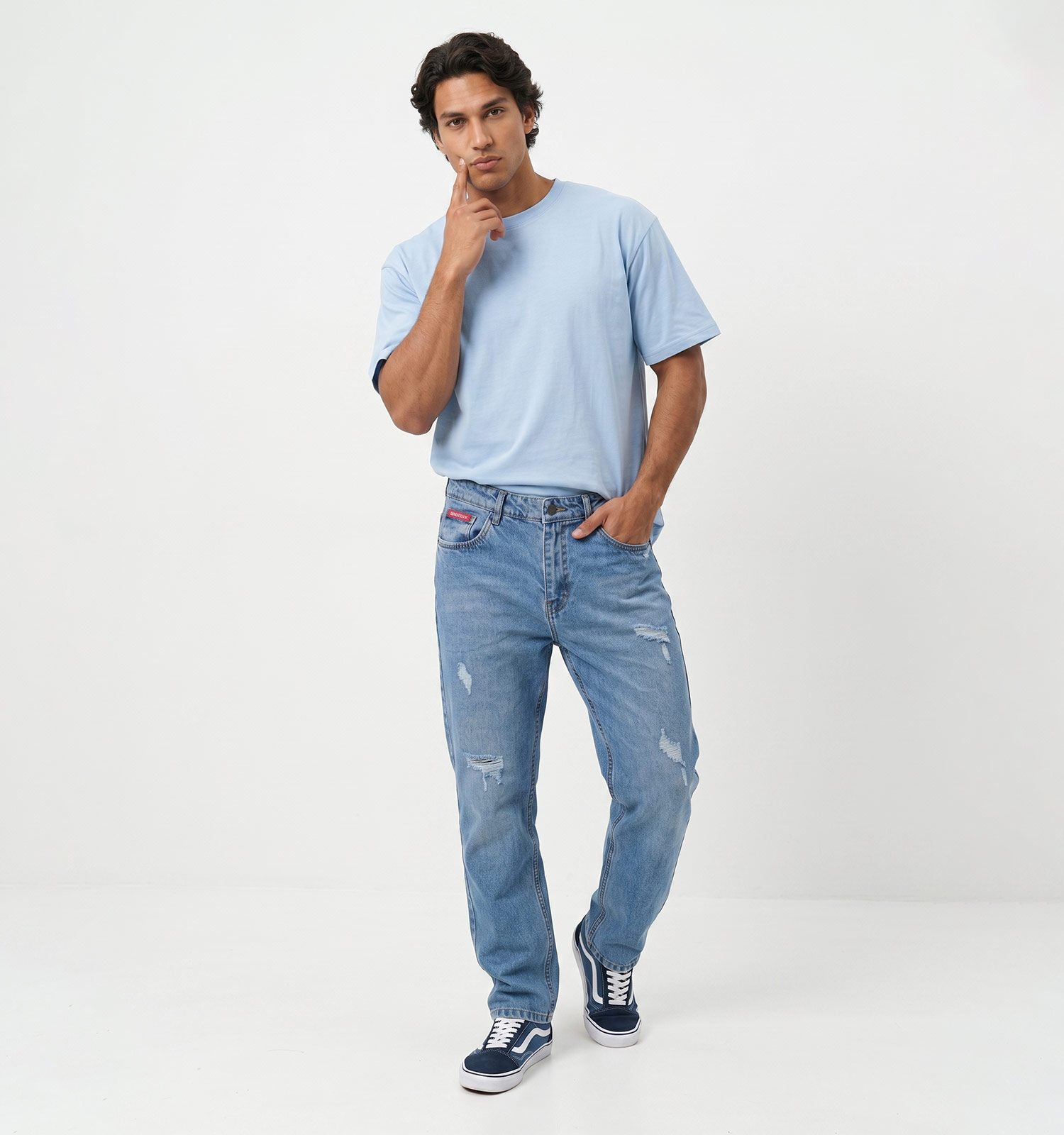شلوار مردانه مام فیت ساده جین آبی روشن Zara مدل 50929