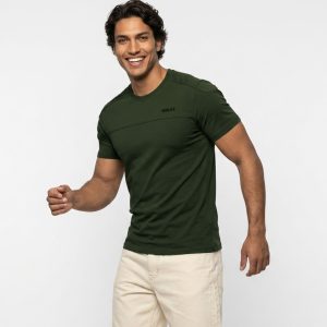 تیشرت یقه گرد مردانه نرمال ساده پنبه یک رو سبز تیره Versace مدل 50958