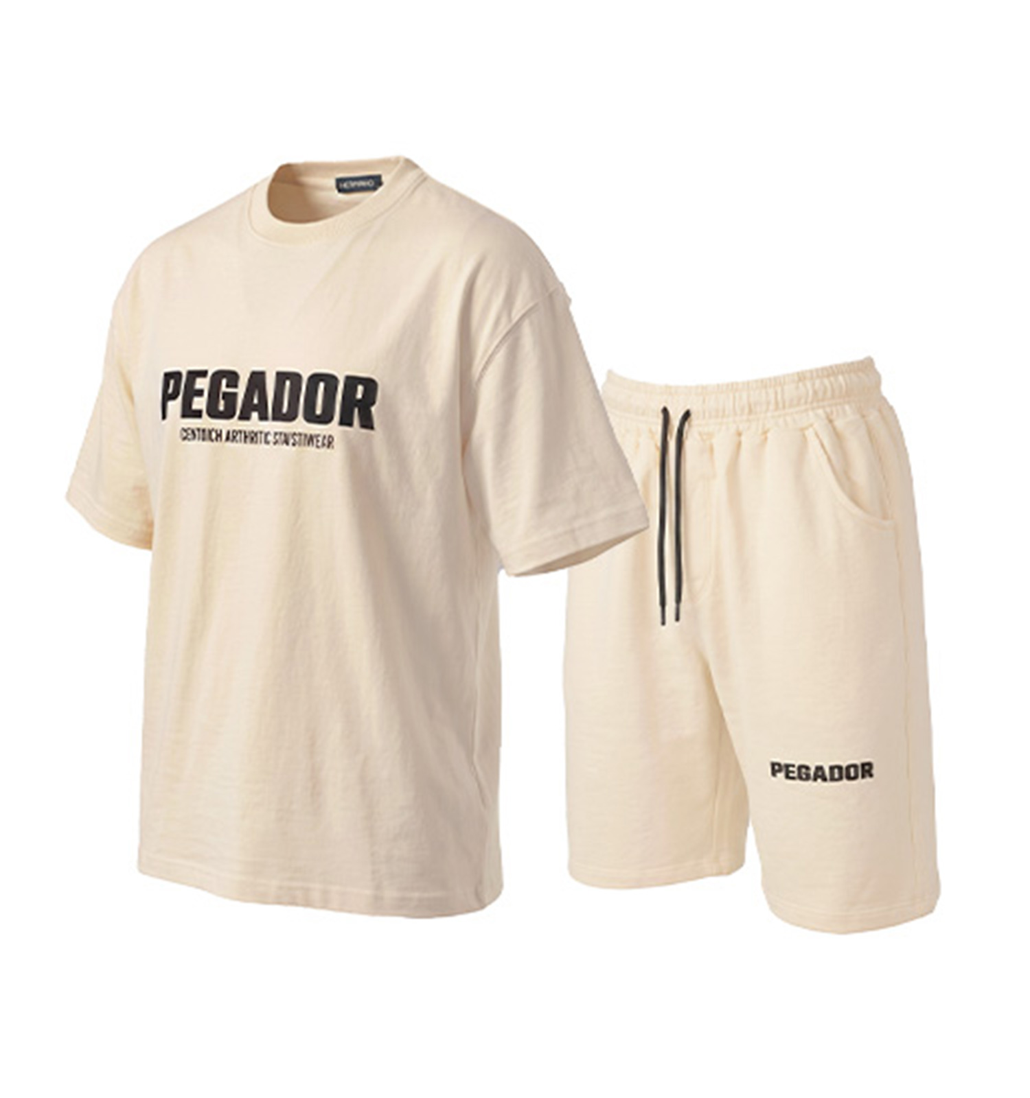 ست تیشرت شلوارک مردانه باکسی طرحدار مچینست کرم Pegador مدل 50911