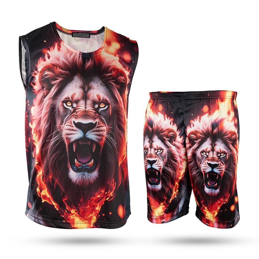 ست رکابی شلوارک مردانه Lion_Black مدل 3997