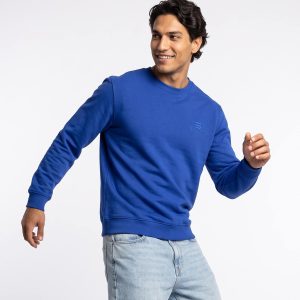 بلوز یقه گرد مردانه باکسی ساده اسپان آبی کاربنی مدل 51256