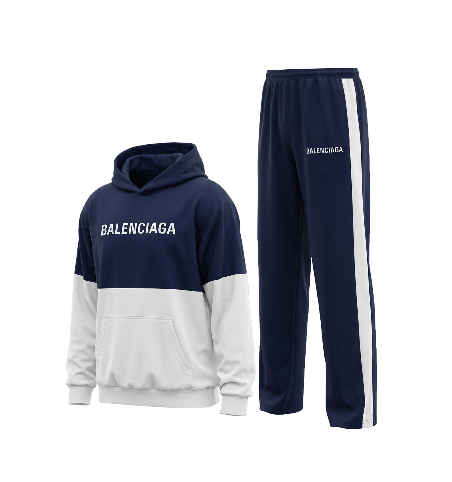 ست هودی شلوار مردانه باکسی طرحدار اسپان سرمه ای سفید Balenciaga مدل 51217