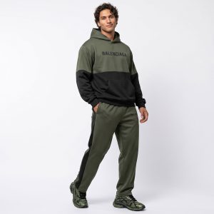 ست هودی شلوار مردانه باکسی طرحدار اسپان سبز مشکی Balenciaga مدل 51216