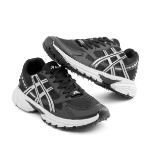 کفش مردانه اسپرت چرم مصنوعی مشکی طوسی Asics مدل 51319