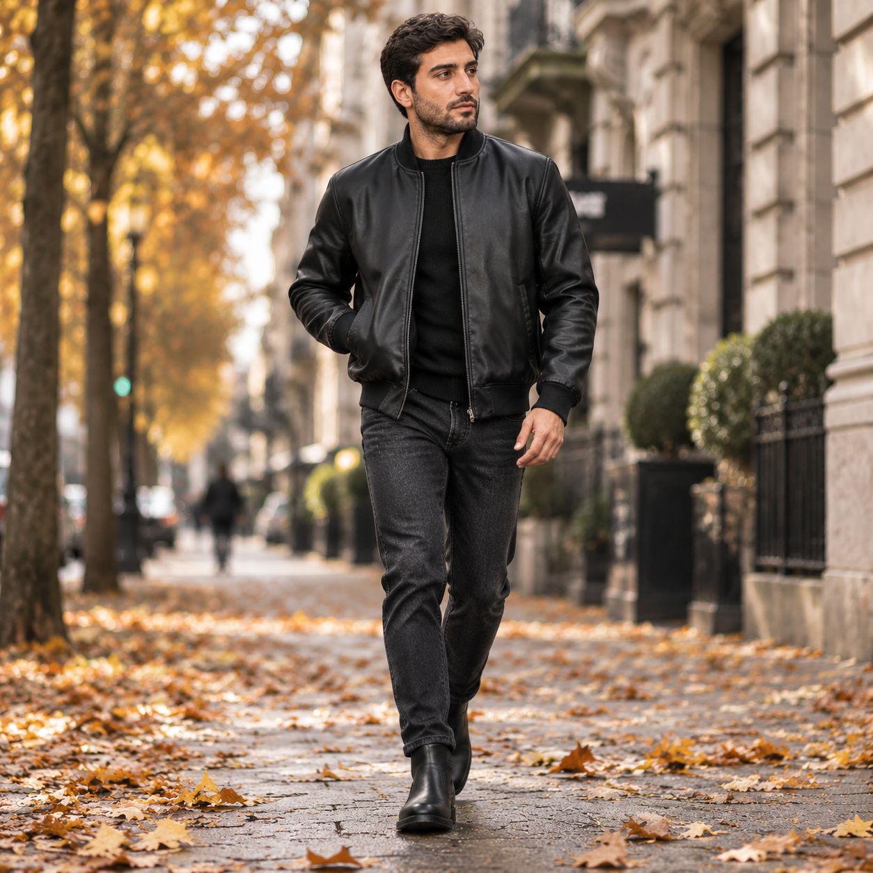 پکیج کت چرم مردانه مدل Artim نیم بوت مردانه مشکی مدل Rad