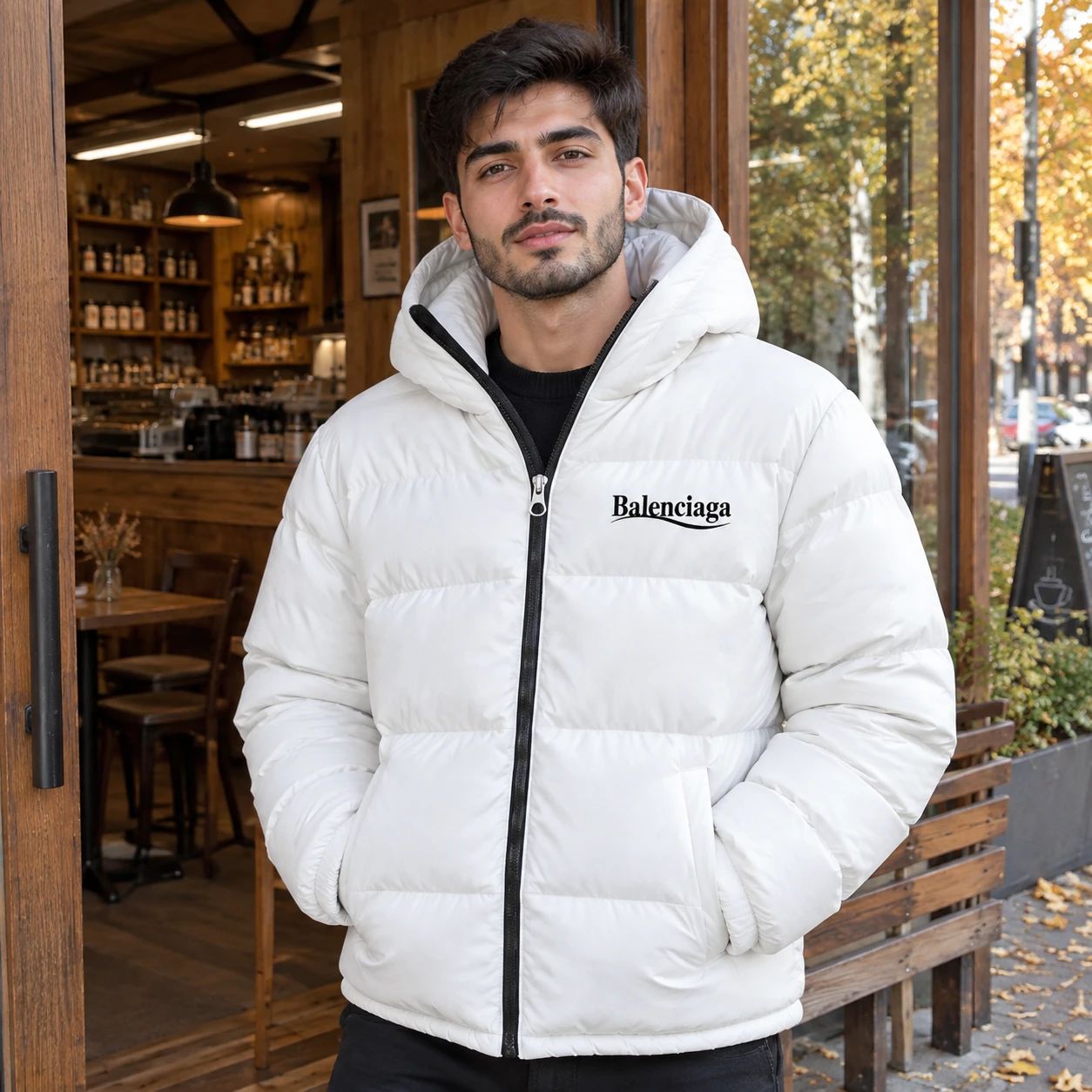 کاپشن ضد آب داخل پشمی Balenciaga سفید
