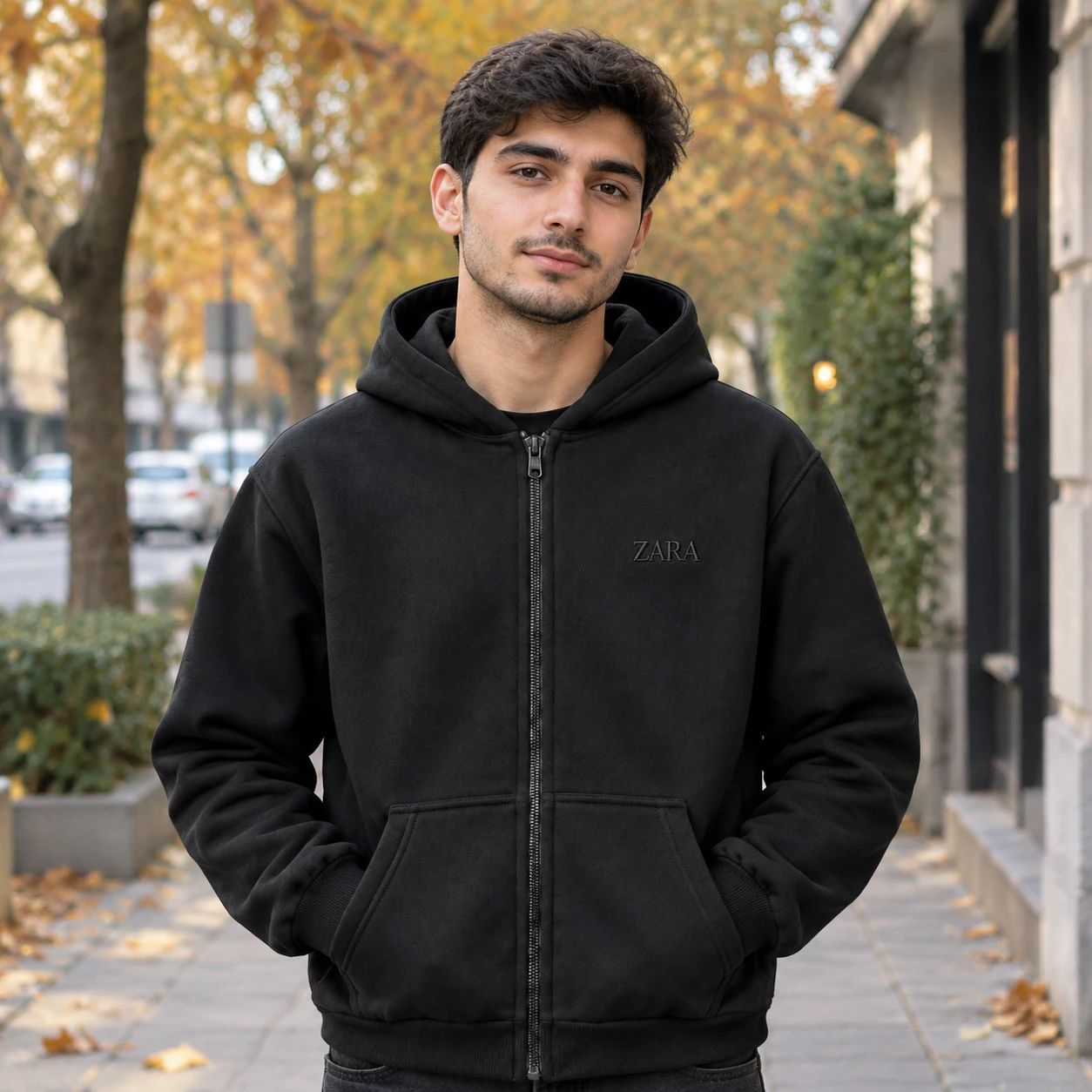 سویشرت کلاهدار مردانه مدل ZARA مشکی