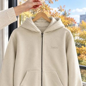 سویشرت کلاهدار مردانه مدل ZARA کرم