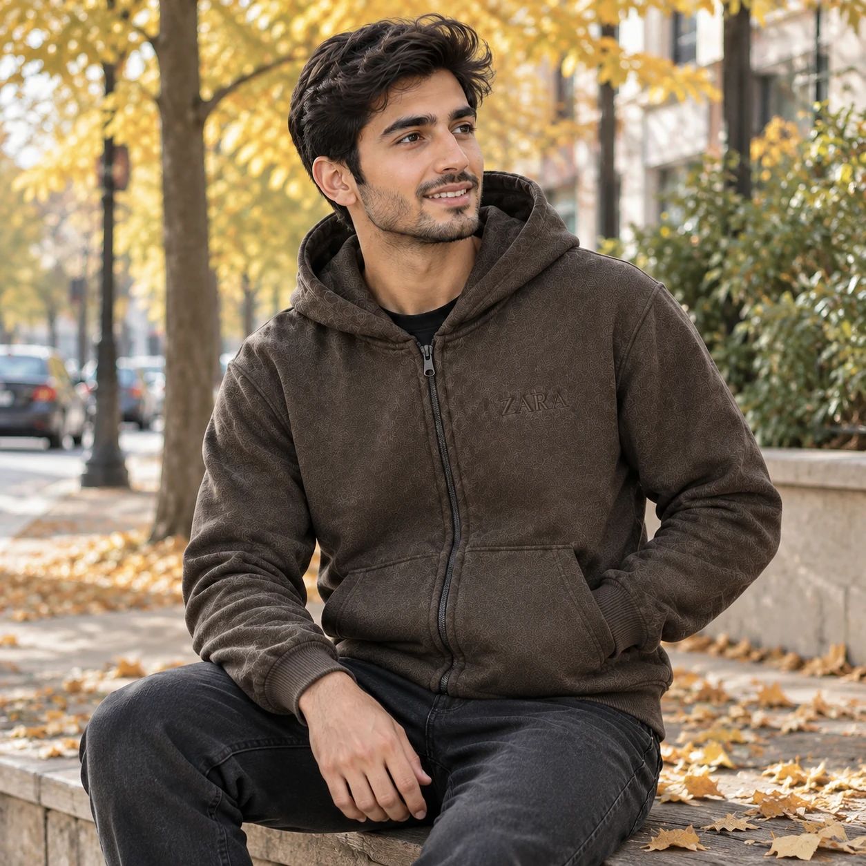 سویشرت کلاهدار مردانه مدل ZARA قهوه ای