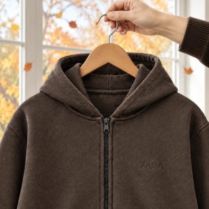سویشرت کلاهدار مردانه مدل ZARA قهوه ای