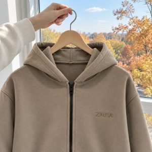 سویشرت کلاهدار مردانه مدل ZARA خاکی