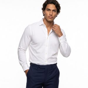 پیراهن آستین بلند مردانه نرمال ساده نخ پنبه سفید Polo مدل 51150