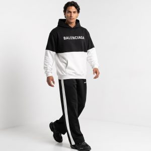 ست هودی شلوار مردانه باکسی طرحدار اسپان مشکی سفید Balenciaga مدل 51218