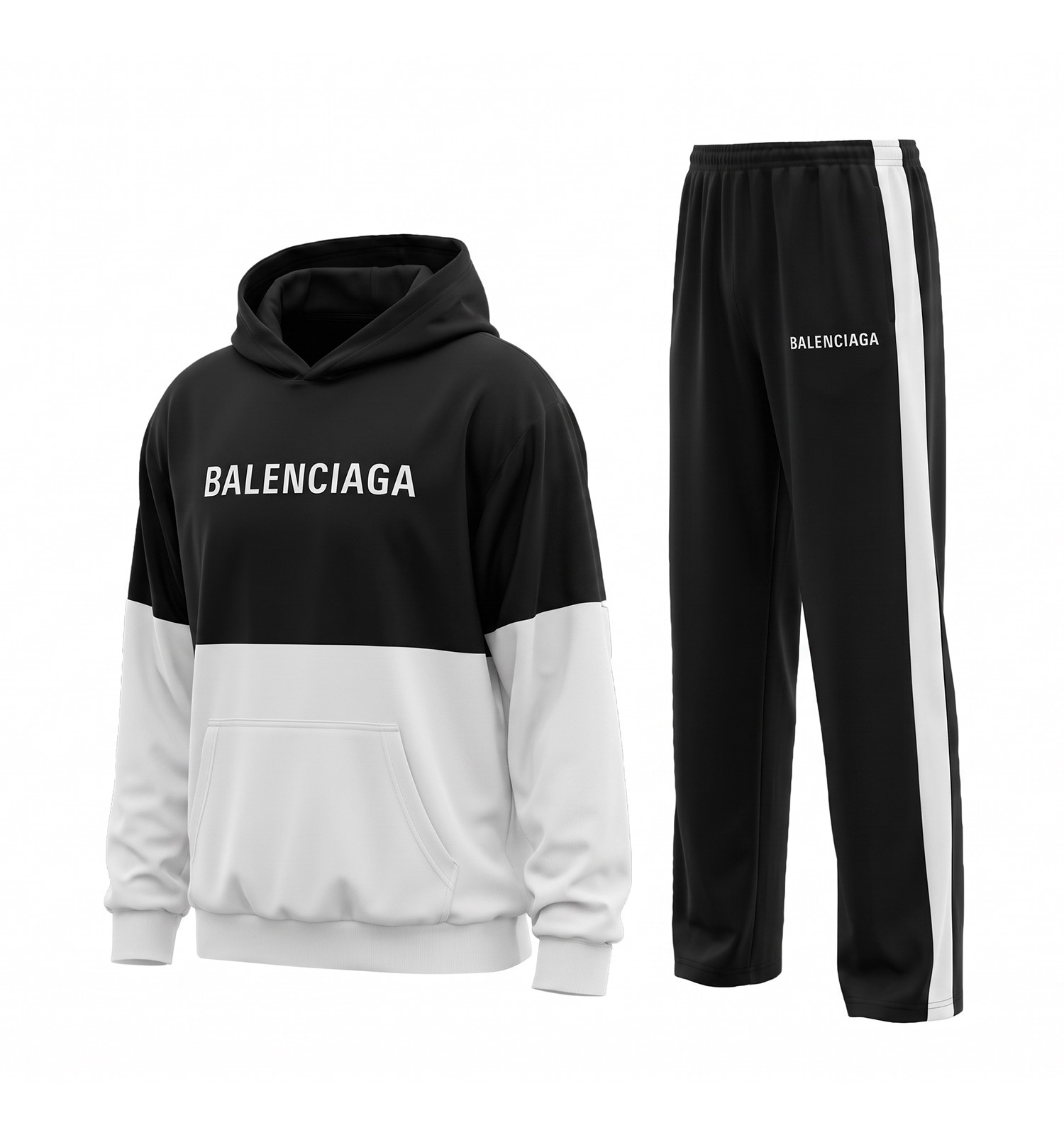 ست هودی شلوار مردانه باکسی طرحدار اسپان مشکی سفید Balenciaga مدل 51218
