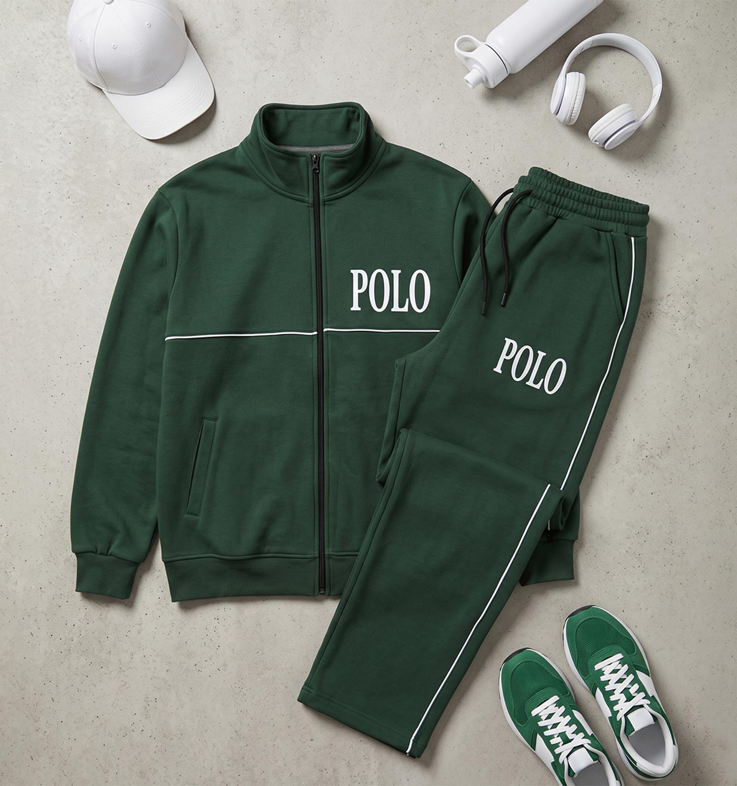 ست سویشرت شلوار مردانه باکسی طرحدار اسپان سبز Polo مدل 51495
