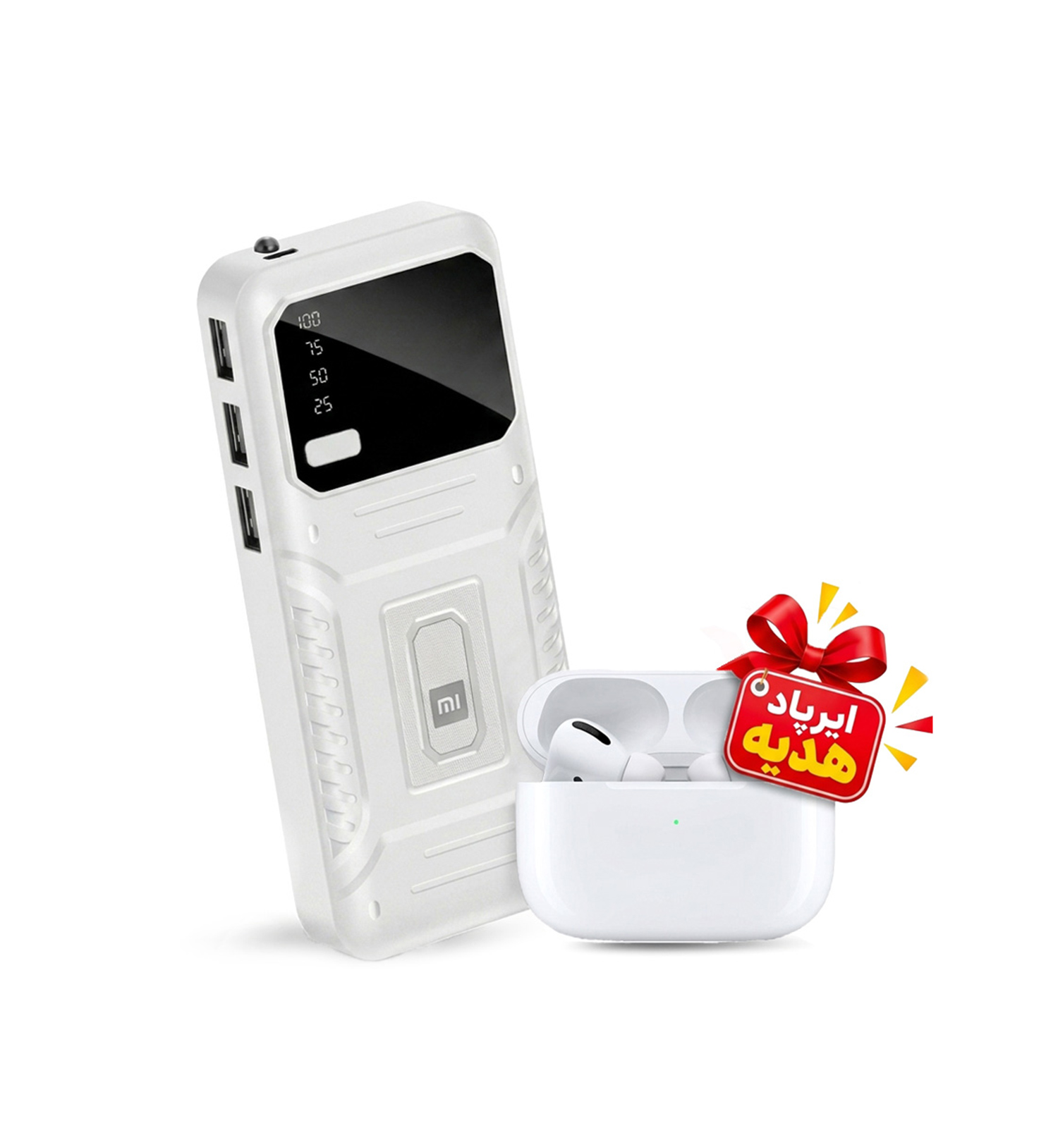 پک پاور بانک 20000 میلی آمپر Xiaomi M 10 هندزفری بلوتوثی طرح Airpods Pro مدل 51642
