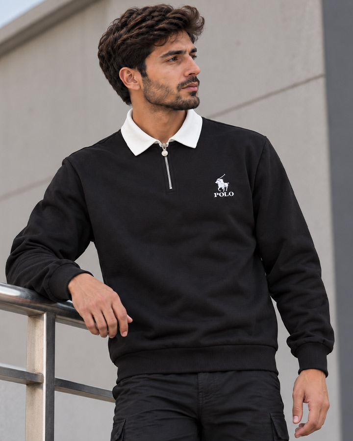 سویشرت نیم زیپ مدل POLO یقه سفید کد6606