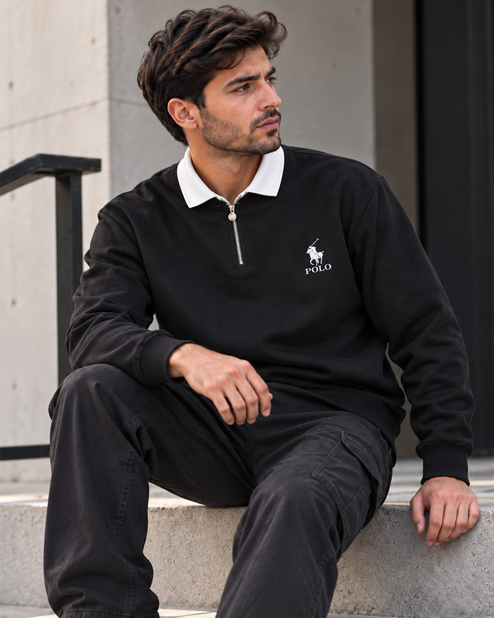 سویشرت نیم زیپ مدل POLO یقه سفید کد6606