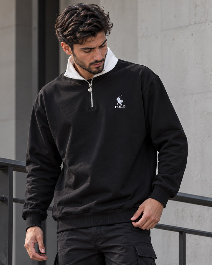 سویشرت نیم زیپ مدل POLO یقه سفید کد6606