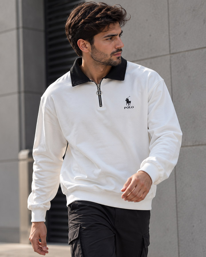 سویشرت نیم زیپ مدل POLO یقه مشکی کد6608