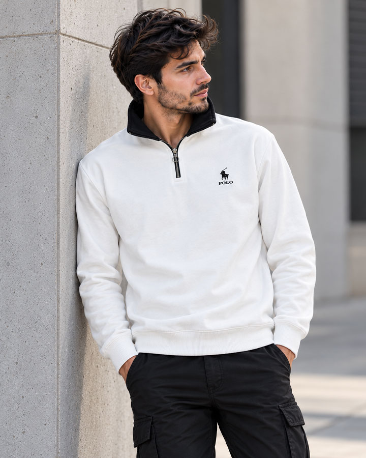 سویشرت نیم زیپ مدل POLO یقه مشکی کد6608