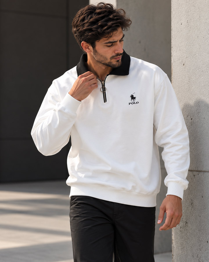 سویشرت نیم زیپ مدل POLO یقه مشکی کد6608
