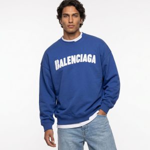 بلوز یقه گرد مردانه باکسی طرحدار سه نخ پنبه آبی Balenciaga مدل 51420
