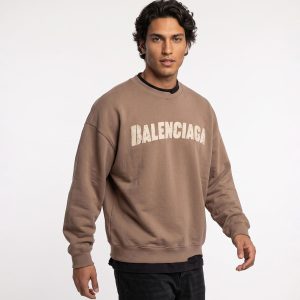 بلوز یقه گرد مردانه باکسی طرحدار سه نخ پنبه قهوه ای Balenciaga مدل 51422