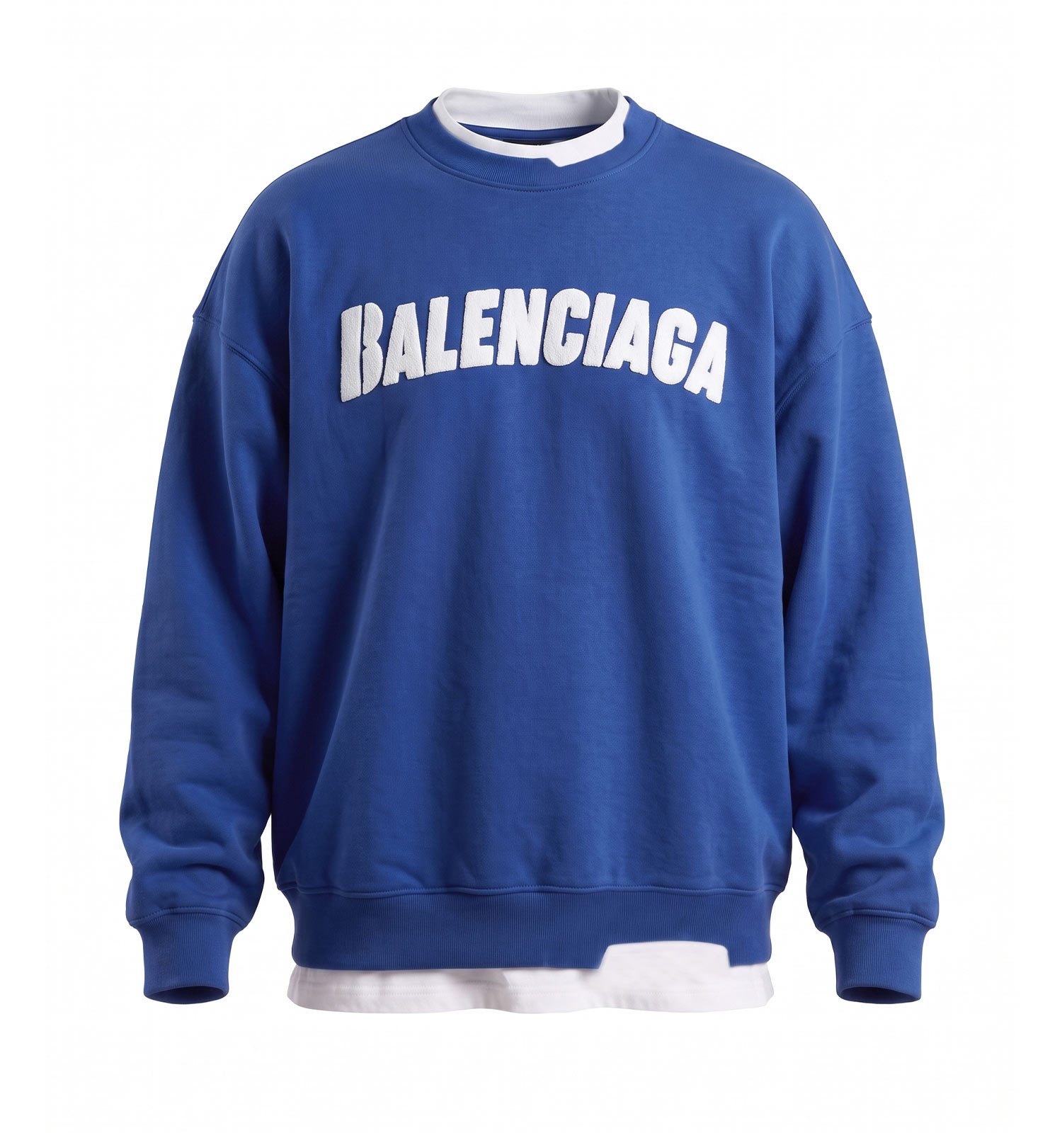 بلوز یقه گرد مردانه باکسی طرحدار سه نخ پنبه آبی Balenciaga مدل 51420