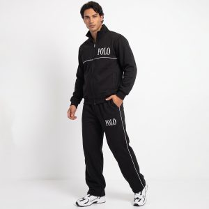 ست سویشرت شلوار مردانه باکسی طرحدار اسپان مشکی Polo مدل 51493