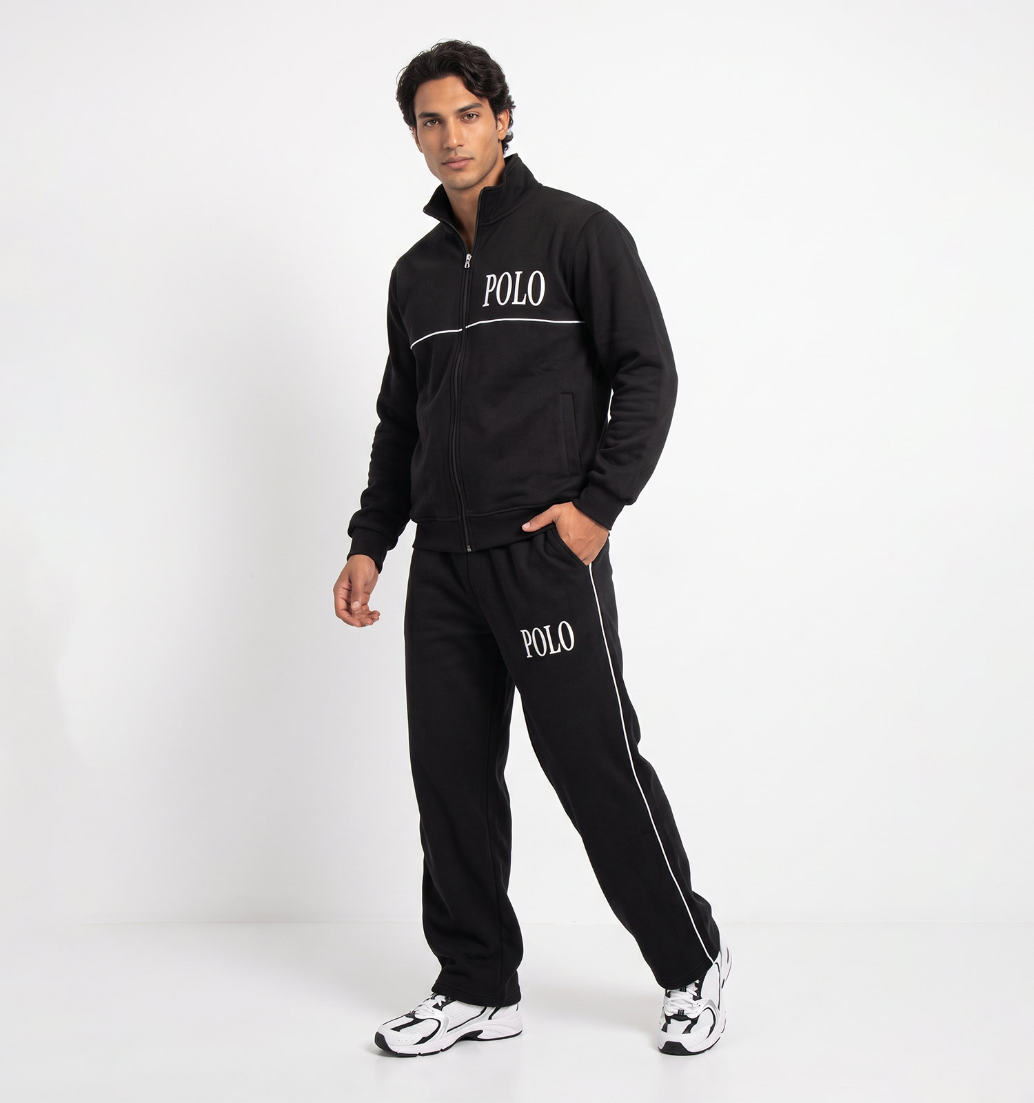 ست سویشرت شلوار مردانه باکسی طرحدار اسپان مشکی Polo مدل 51493