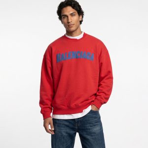 بلوز یقه گرد مردانه باکسی طرحدار سه نخ پنبه قرمز Balenciaga مدل 51421