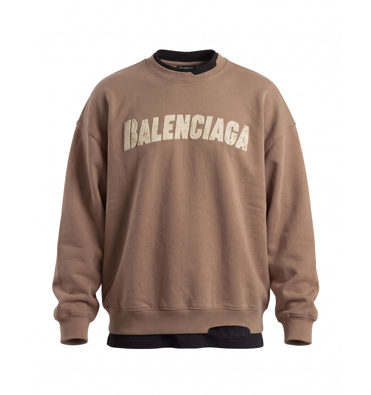 بلوز یقه گرد مردانه باکسی طرحدار سه نخ پنبه قهوه ای Balenciaga مدل 51422